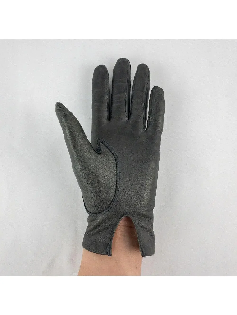 Fownes Vintage Dark Gray Leather Drive Gloves Women Medium 7